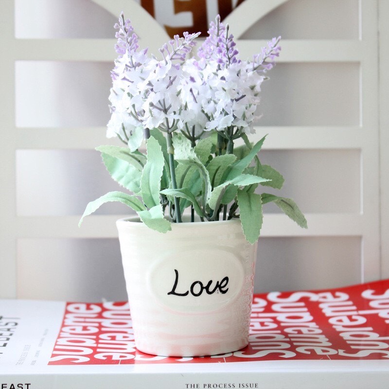 Combo 2 Chậu Hoa Lavender Giả Trang Trí Bàn ( giá kèm chậu )