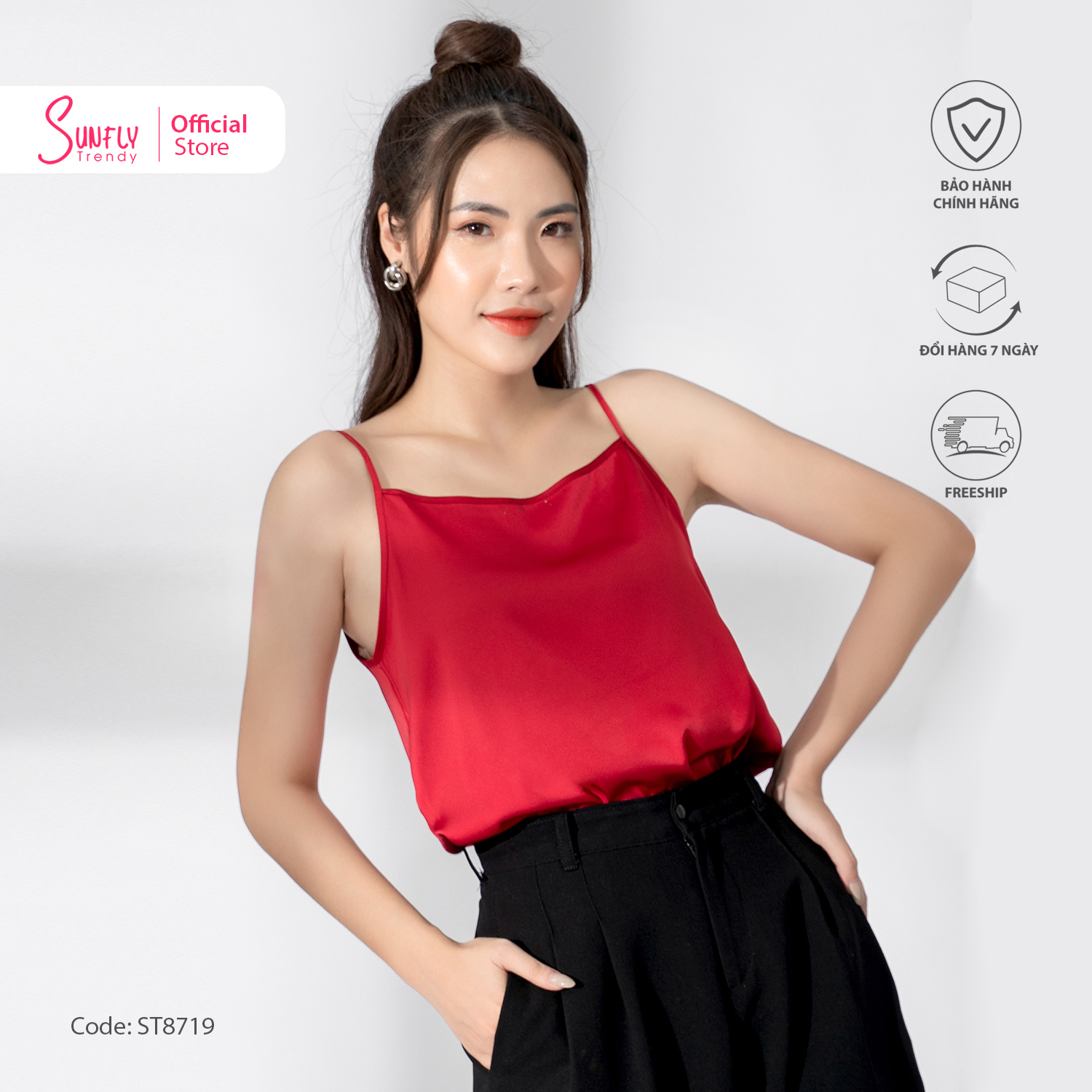Áo hai dây lụa Sunfly chất lụa mềm mịn thoáng mát ST8719
