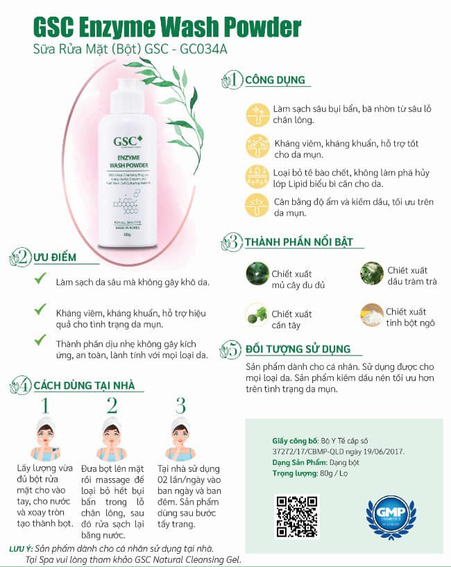 Bột rửa mặt GSC 80G Enzym Wash Powder