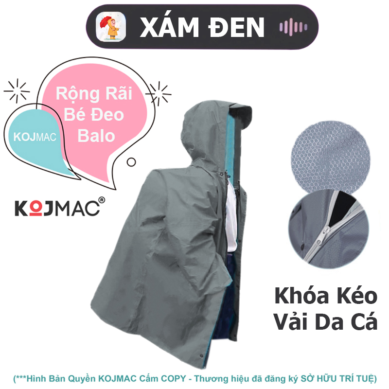 Áo Mưa Trẻ Em Dây Khóa Kéo KOJMAC Raincoat For Kid ( Bộ Quần Áo Liền Thân Áo Mưa Cho Bé Trai Gái, Aó Mưa Học Sinh Balo vải dù da cá .. Chuẩn Mua giá sỉ )