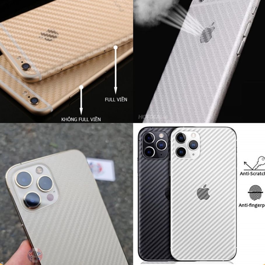 Dán mặt lưng iphone full viền vân Carbon Full mã iphone 13promax đến iphone 5