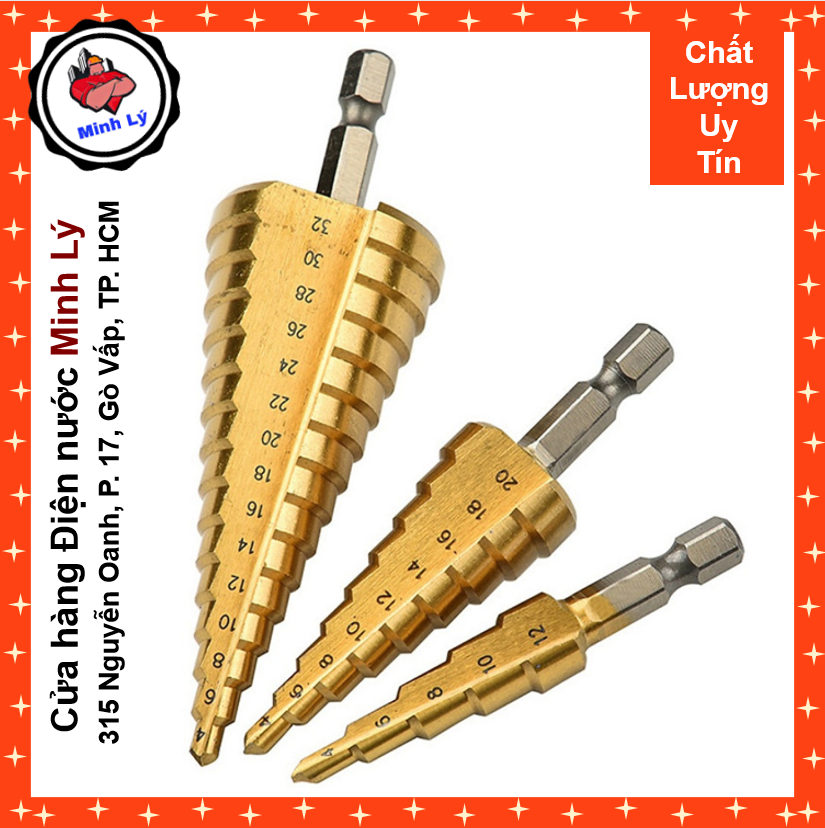 Bộ 3 mũi khoan chóp nón bậc thang 4 - 32mm NUR