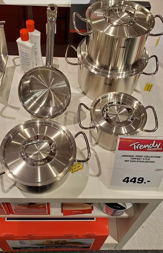 [Trả góp 0%] (Hàng Đức) Bộ nồi FISSLER ORIGINAL PROFI (nắp vung thép đáy 5 lớp)