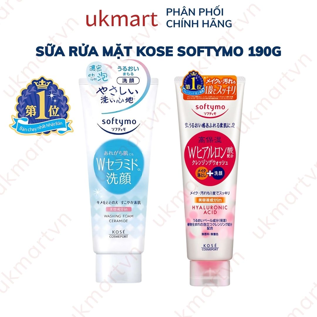 Kose Softymo Cleansing Foam, Moisturizing and Whitening Foaming Facial Cleanser and Makeup Remover, Japan