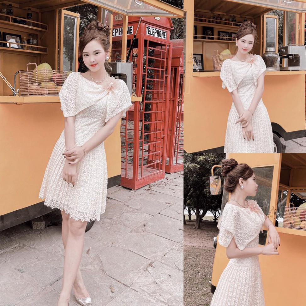 Váy ren be dập ly chân thiết kế V1835 - (Kèm ảnh thật trải sàn do shop tự chụp)