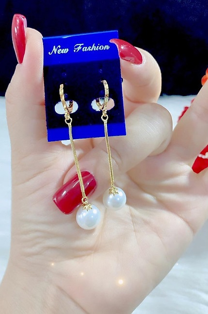 Bông tai nữ trái châu tòn ten mạ 18k cao cấp P08