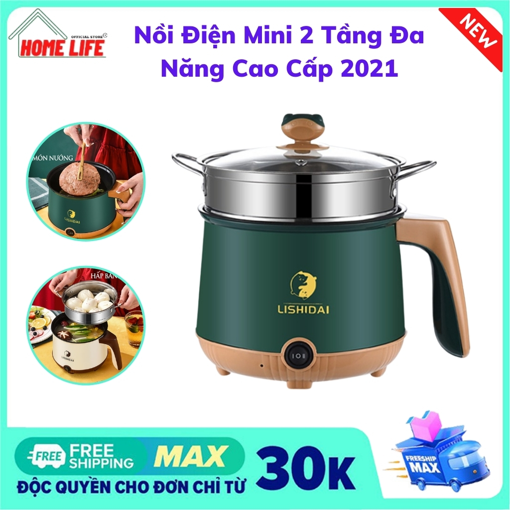 ( 031 )Nồi Lẩu Mini Đa Năng 2 Tầng Cao Cấp 2021 Tặng Kèm Xửng Hấp Inox Không Gỉ 304, 2 Mức Độ Chỉnh Nhiệt, Chiên, Xào, Nấu Cơm, Nấu Canh, Nấu Lẩu Phù Hợp Cho 1-2 Người Ăn