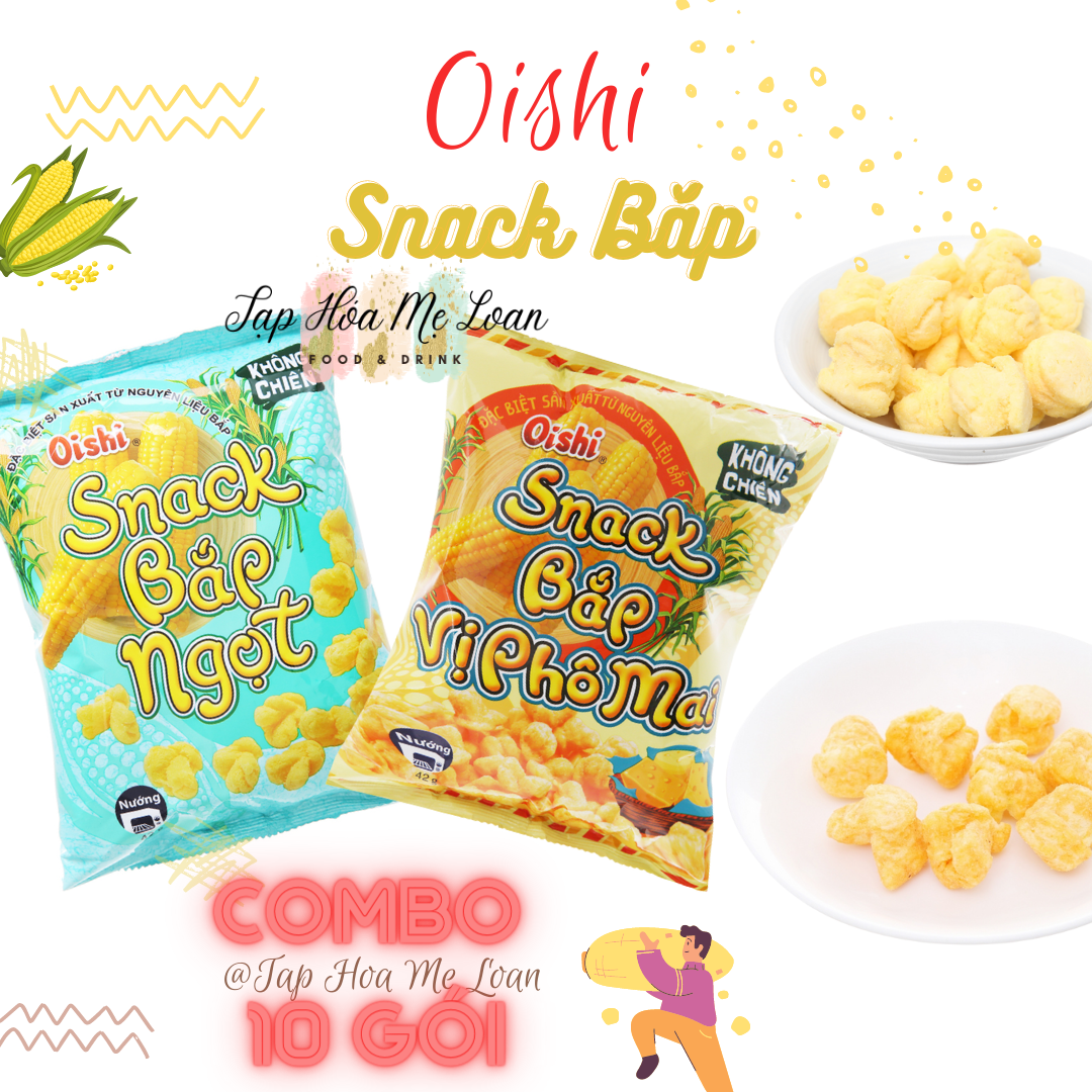 COMBO 10 Gói x40g Bánh Snack Bim Bim Bắp Ngọt Vị Phô Mai Oishi