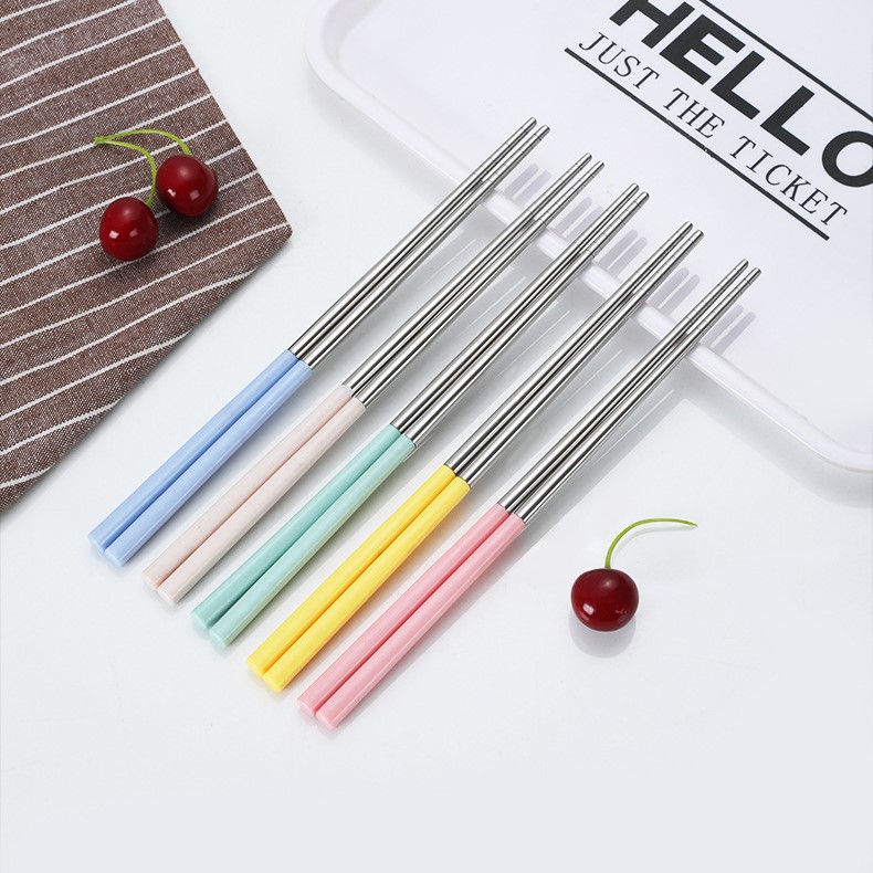 [ Bộ 5 đôi ] Đũa Inox 304 bọc nhựa lúa mạch chống trượt
