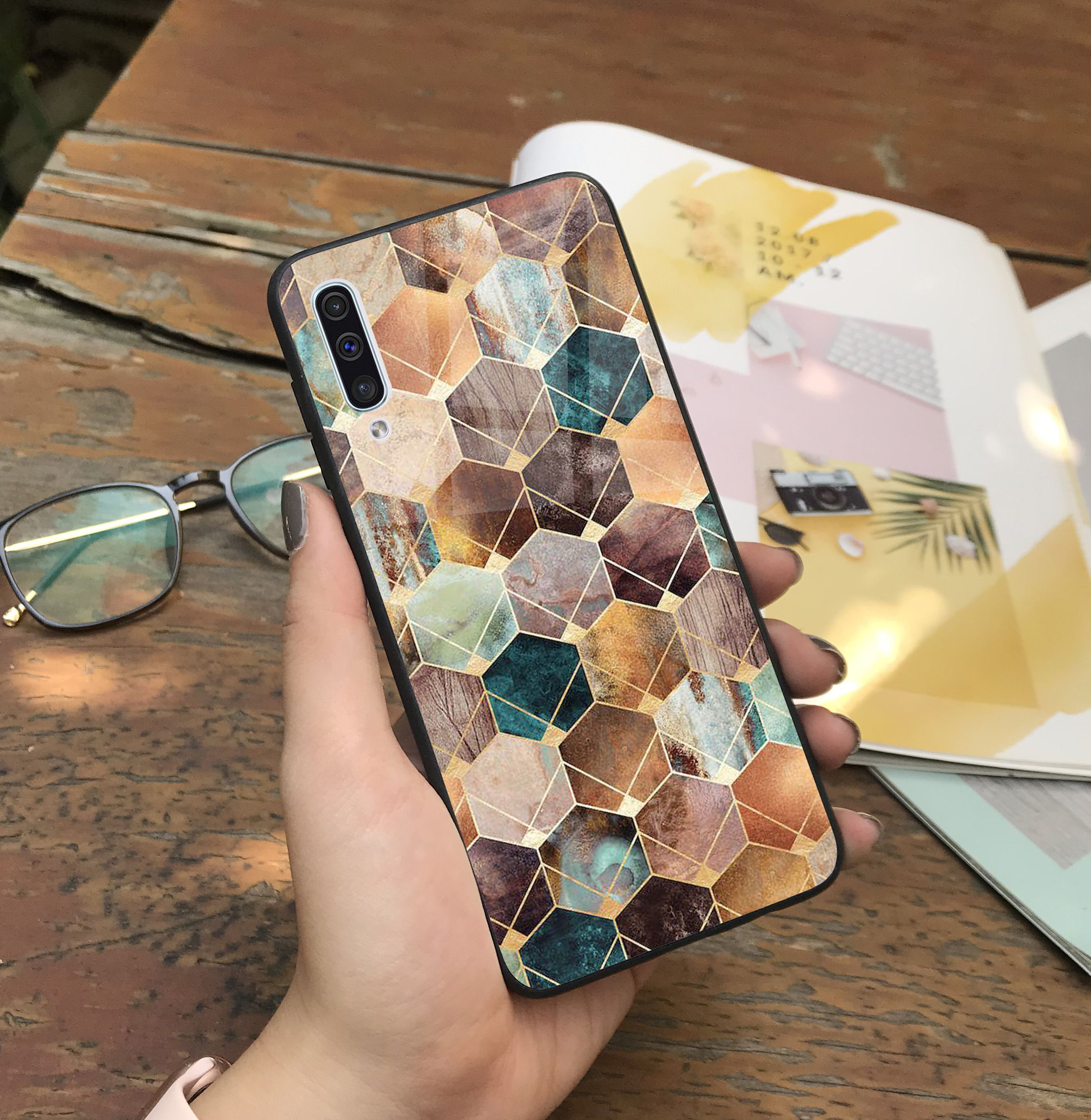 Ốp Samsung Galaxy A6 2018 , A6+ 2018 , A8 2018 , A8+ 2018 lưng kính cường lực hoa lá ( VIDEO QUAY THẬT ) kimicase