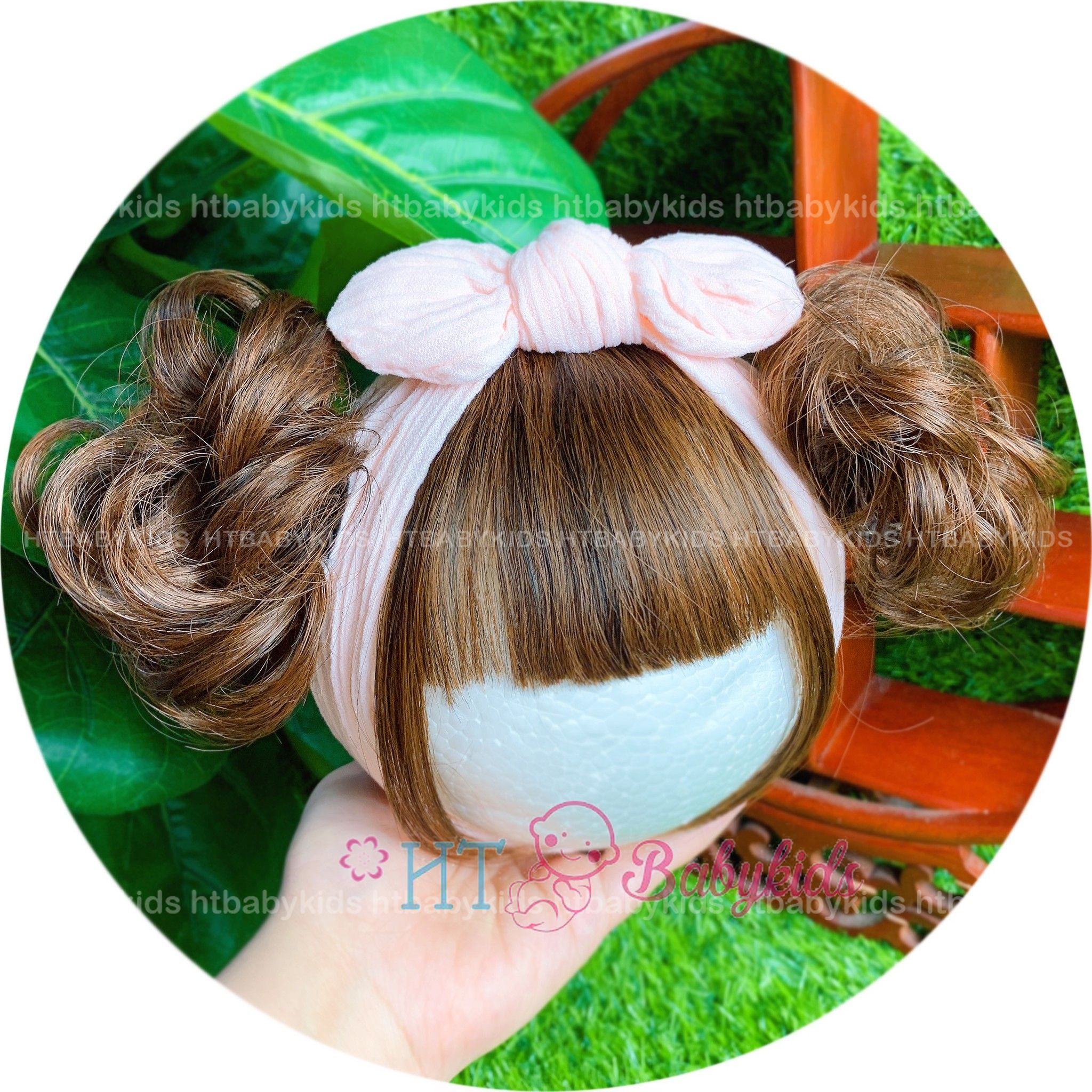 Turban Tóc Giả Xoăn 2 Bên Cho Bé Gái