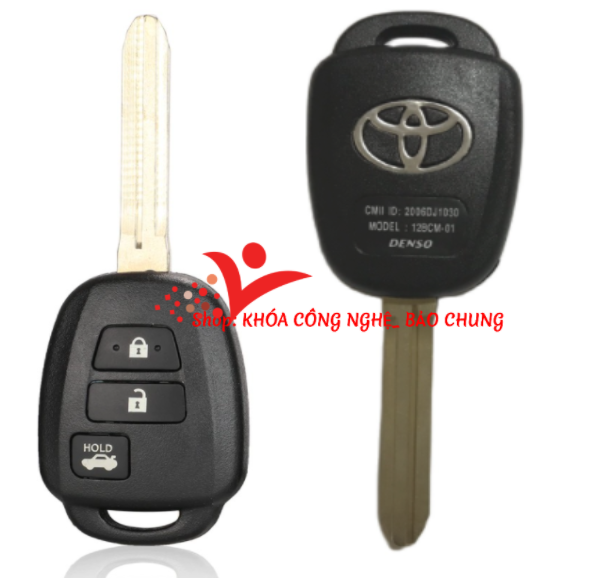Vỏ chìa khóa xe Vios đời 2019- 2022 loại 3 nút thẳng, có nút mở cốp