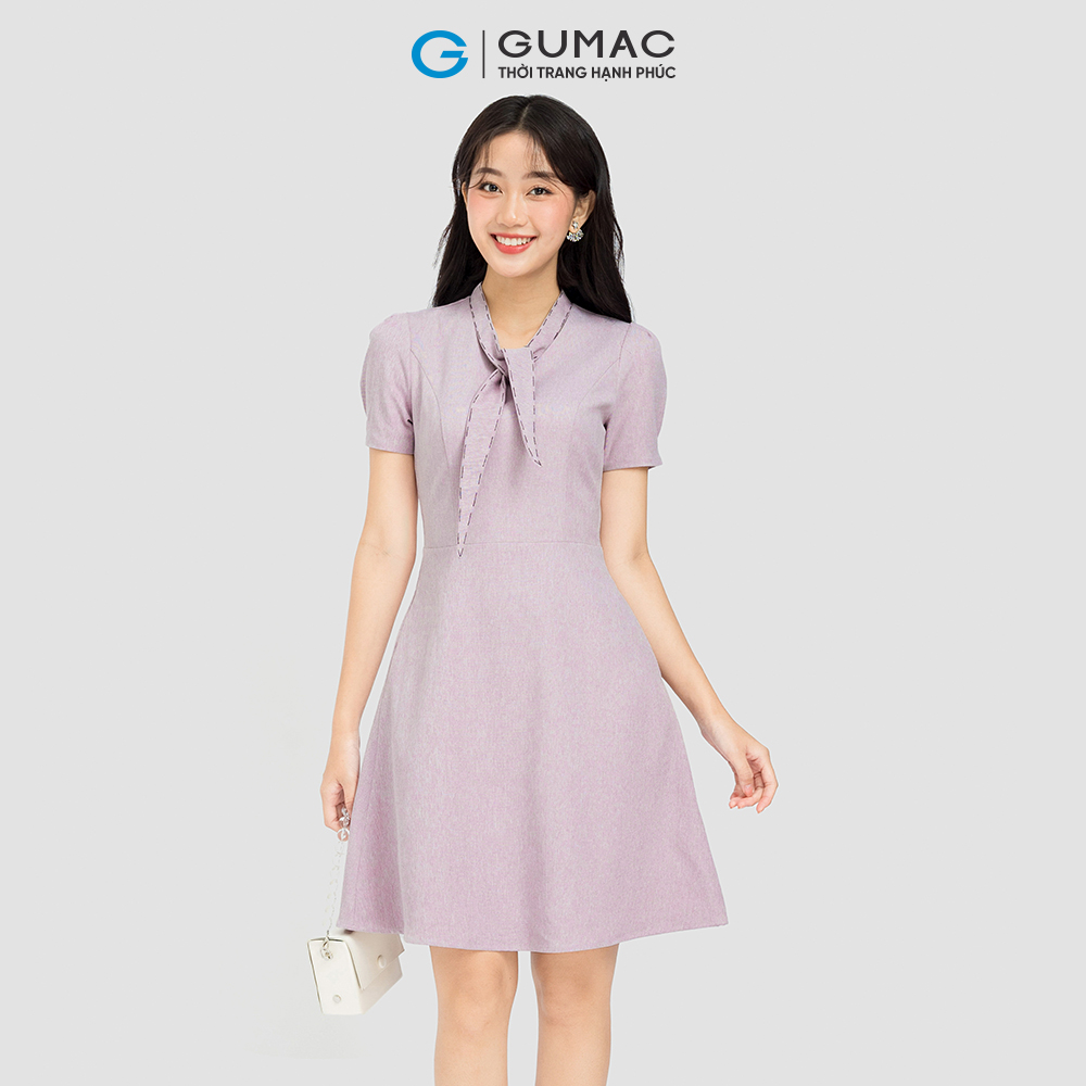 Đầm form A GUMAC, đầm phối chỉ thắt nơ DC08038