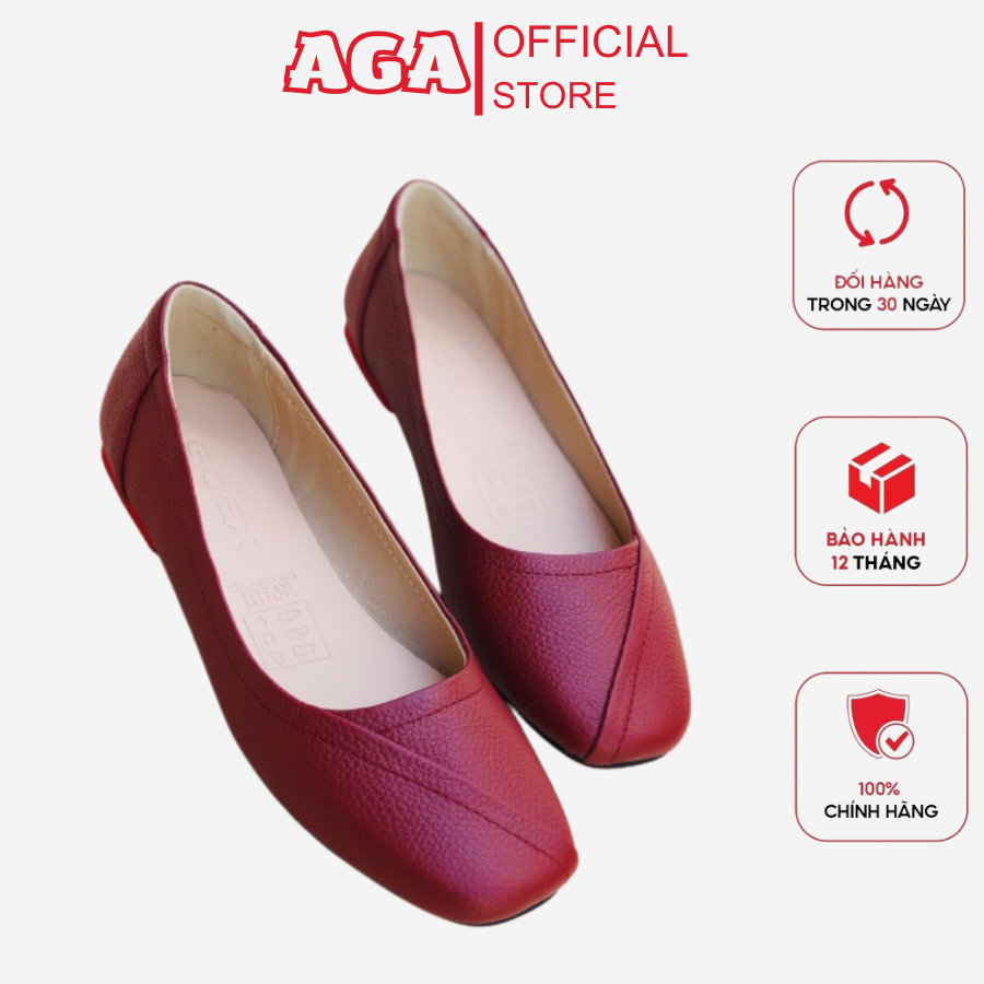 Giày Búp Bê Nữ Da Thật Êm Chân Mũi Vuông AGA A003