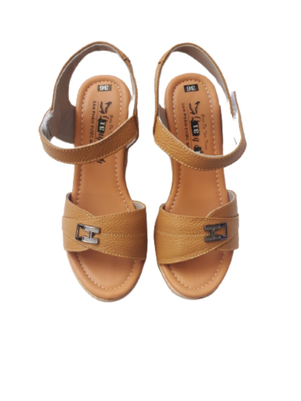 Sandal da bò thật cao cấp VI VI .Đế cao 9 cm