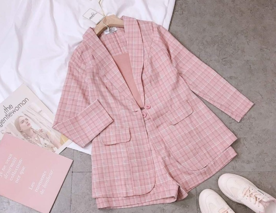 [HCM]Set vest caro ba món quần đùi kèm áo thun và áo vest tay dài