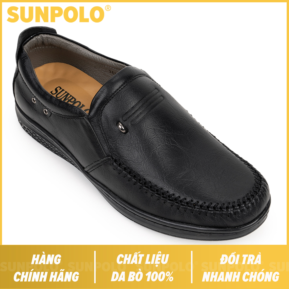 Giày mọi nam da bò SUNPOLO LMS265 (Đen, Nâu)