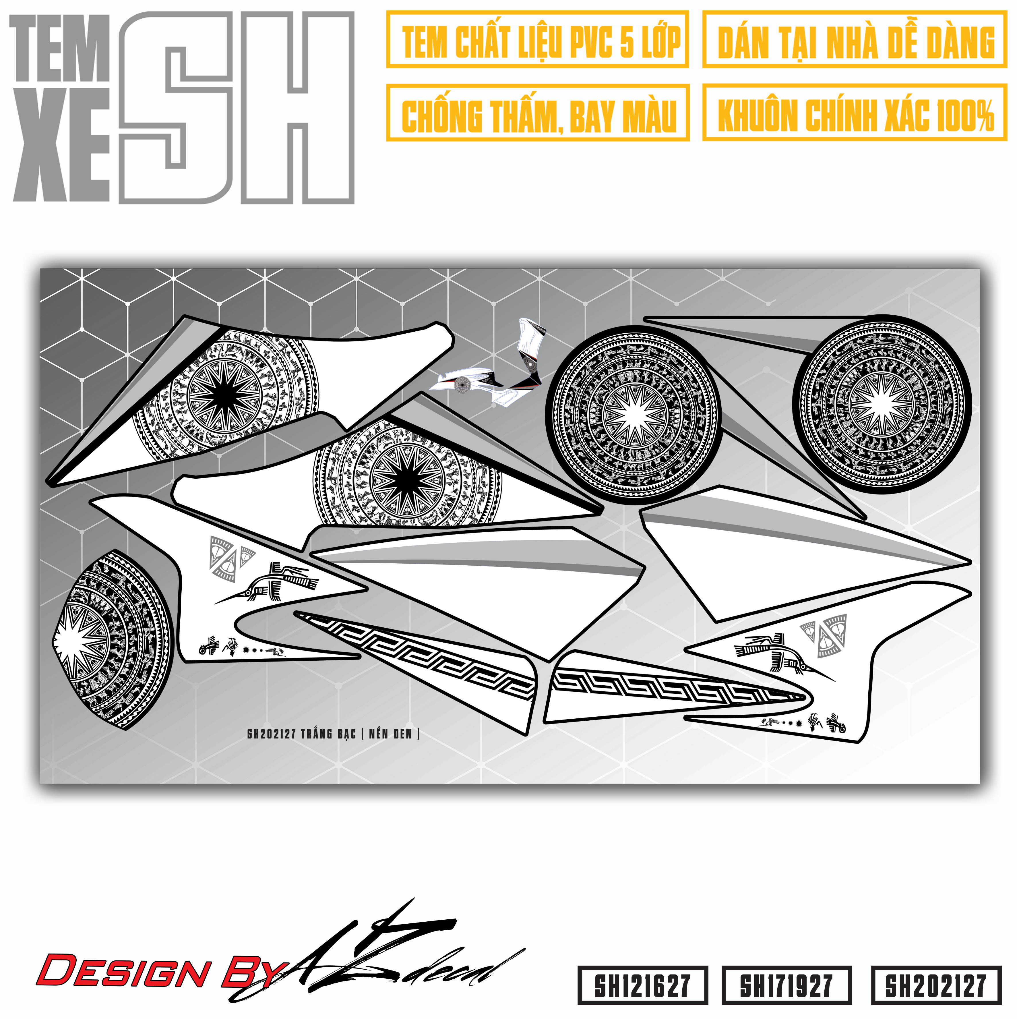 Tem Rời Xe SH Hoa Văn Trống Đồng Cho Xe SH 2012 - 2022 | SH27 | Decal Chế Chất Liệu PVC Chống Nước, Bền Màu, Cắt Khuôn Rời Dễ Sử Dụng - Azdecal
