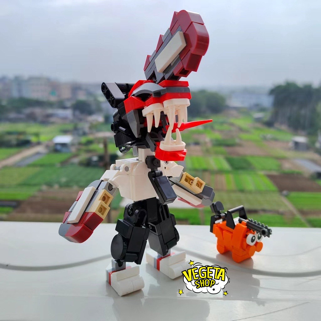 Mô hình Chainsaw Man - Mô hình lắp ghép Denji Pochita 239pcs - Nhân vật Denji hóa quỷ cưa máy Pochita Lego xếp hình 23cm