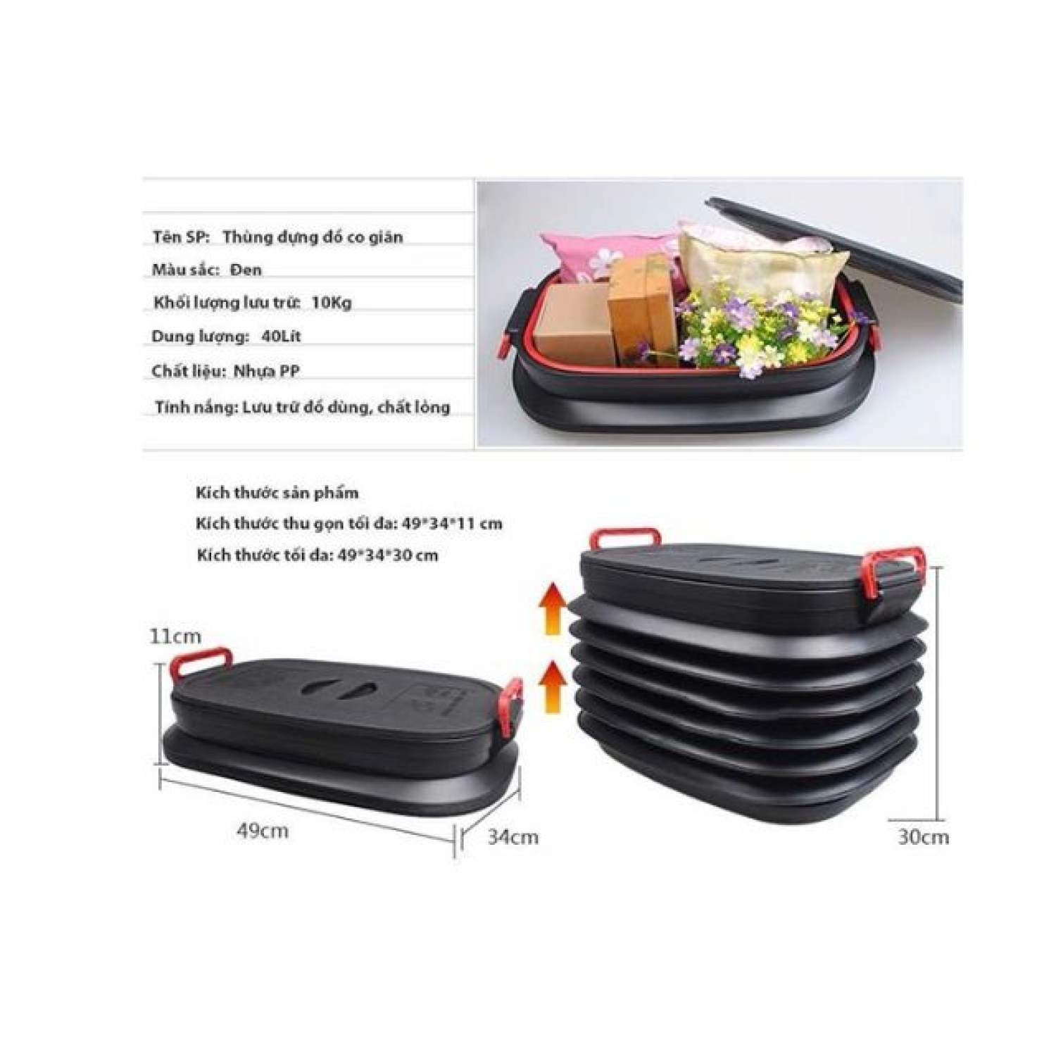 Thùng đựng đồ co dãn trong xe ô tô 40l