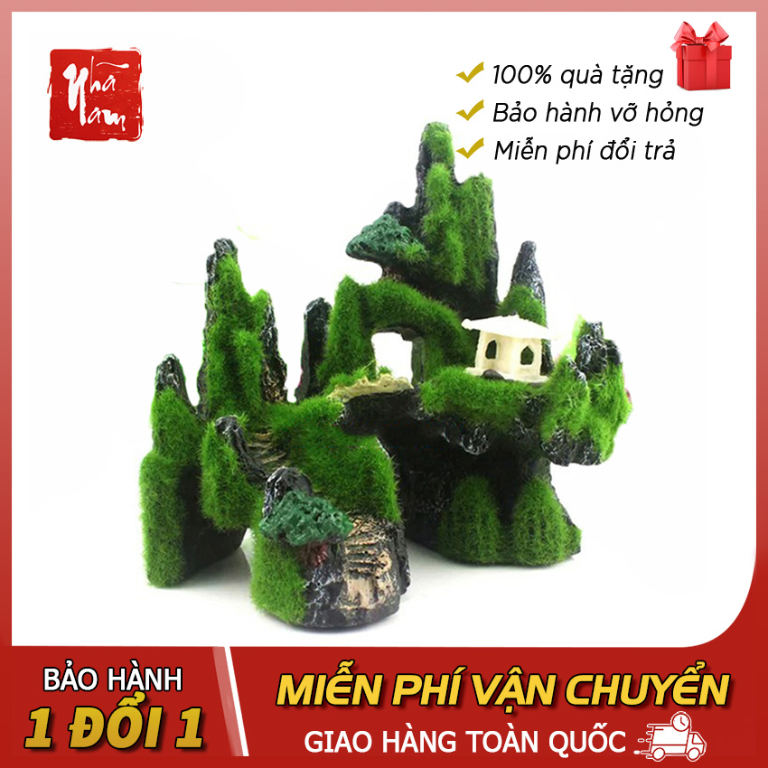 Mô hình hòn non bộ, núi đá hang động cây cỏ, 1 thiết bị phụ kiện bể cá trang trí nhà cửa
