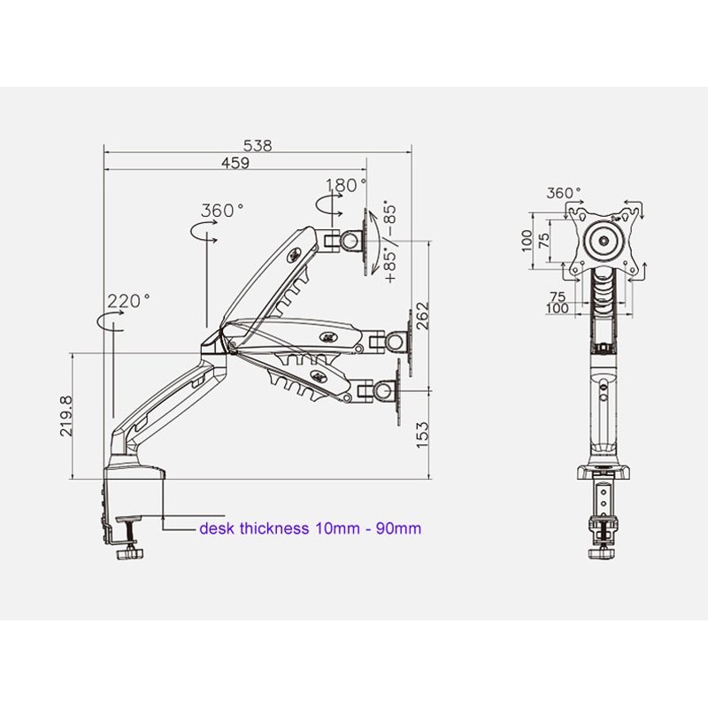 Giá treo màn hình máy tính gắn bàn NB F80 17-30 inch , Arm LCD treo màn hình H80 nâng hạ màn hình cao hơn F80, monitor arm M051 dạng cột