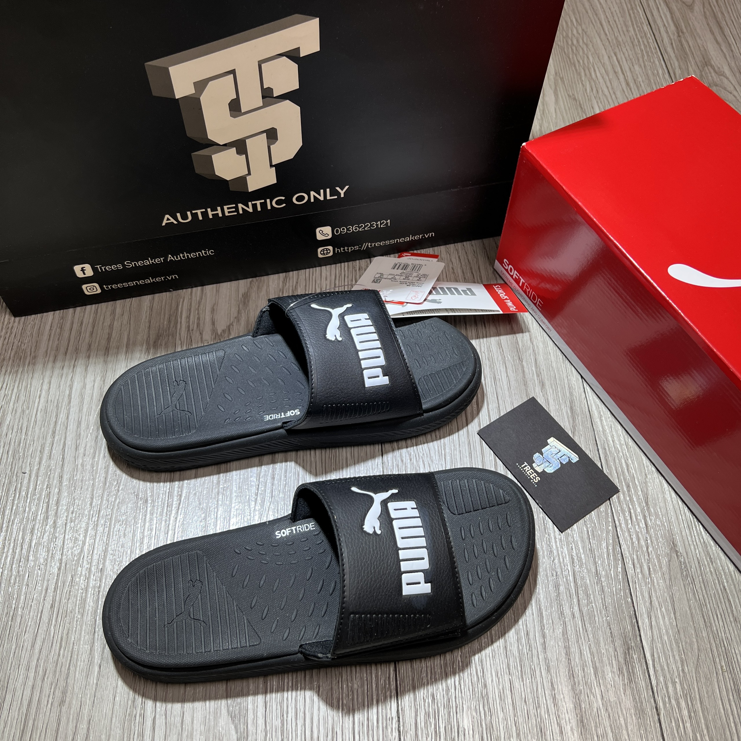 [CHÍNH HÃNG] Dép PUMA SOFTRIDE SLIDE BLACK WHITE 382111 08