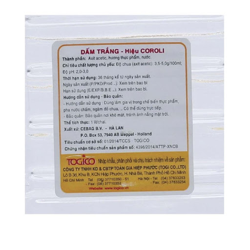 Dấm Trắng Coroli 1L