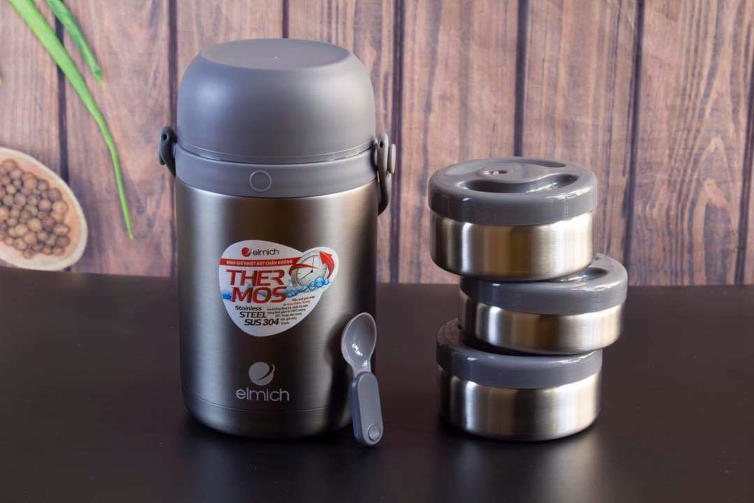 Bình Giữ Nhiệt Đựng Thức Ăn Elmich El-3128 1800Ml Bằng Inox Cao Cấp- Bình 3 Ngăn