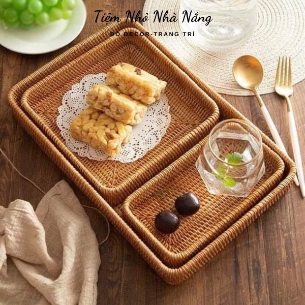 Khay đựng đồ mây tre đan, khay mây decor trang trí, chụp ảnh