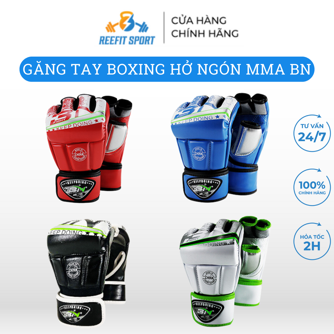 Găng tay boxing BN hở ngón MMA cao cấp màu ngẫu nhiên