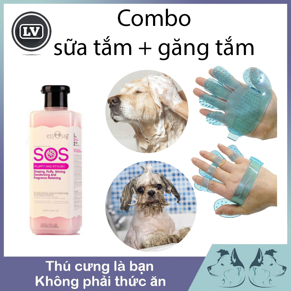 Combo Sữa Tắm Cho Chó SOS Màu Hồng Giúp Khử Mùi Và Tạo Kiểu  530ml Và Găng Tay Tắm Phụ Kiện Thú Cưng Long Vũ