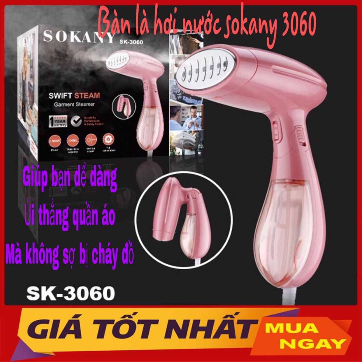 Bàn là hơi nước cầm tay sokany swift steam 3060 gấp gọn công suất phun nước cực mạnh bàn ủi hơi nước bàn là cầm tay bàn là cầm tay tiện dụng có thể gấp gọn