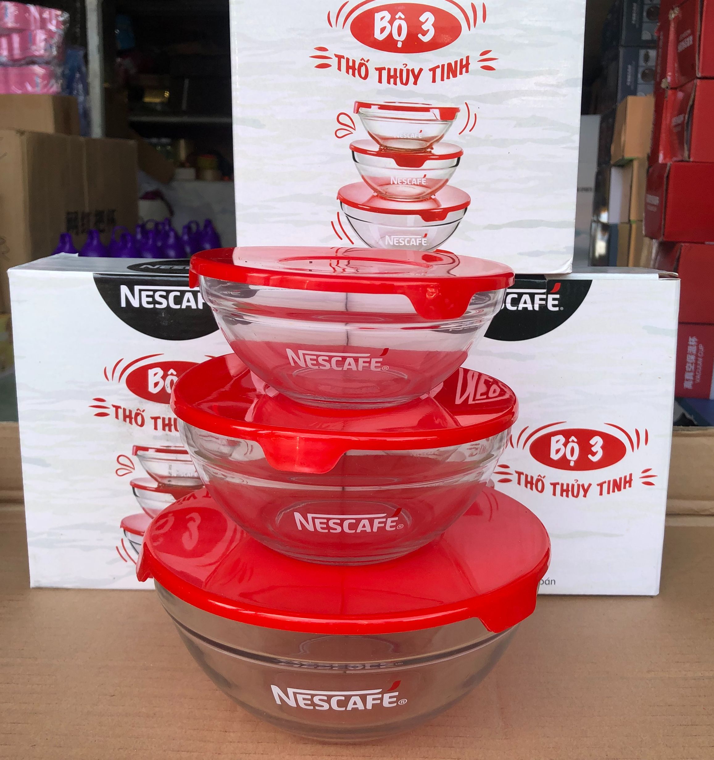 [HCM]Bộ 3 thố thủy tinh quà tặng Nescafe