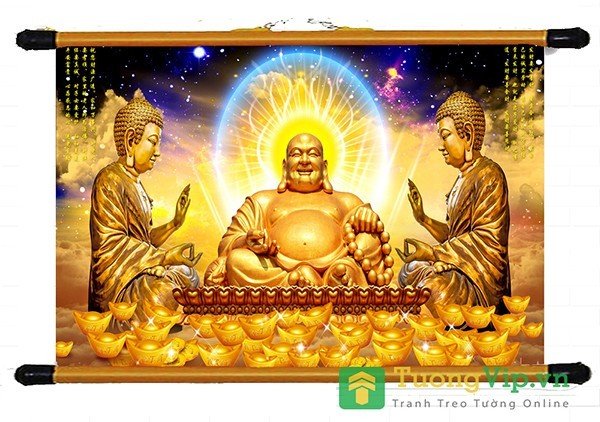 Tranh liễn phật giáo - vải canvas cao cấp - phật di lặc