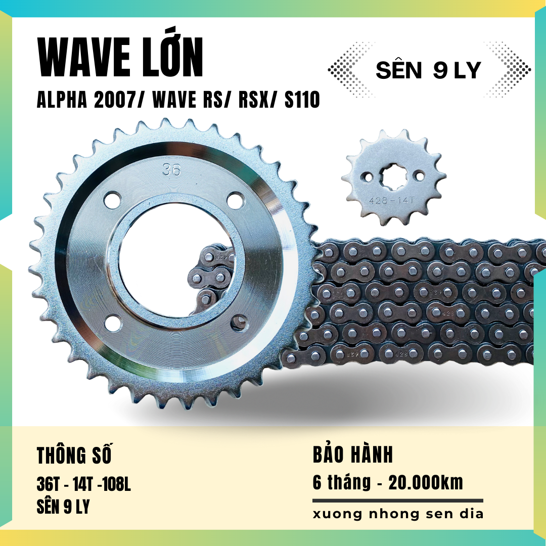 [FreeshipMAX] [HCM] Bộ nhông sên dĩa wave lớn / wave alpha 2007/wave rs / wave rsx / wave s110/ future / Blade