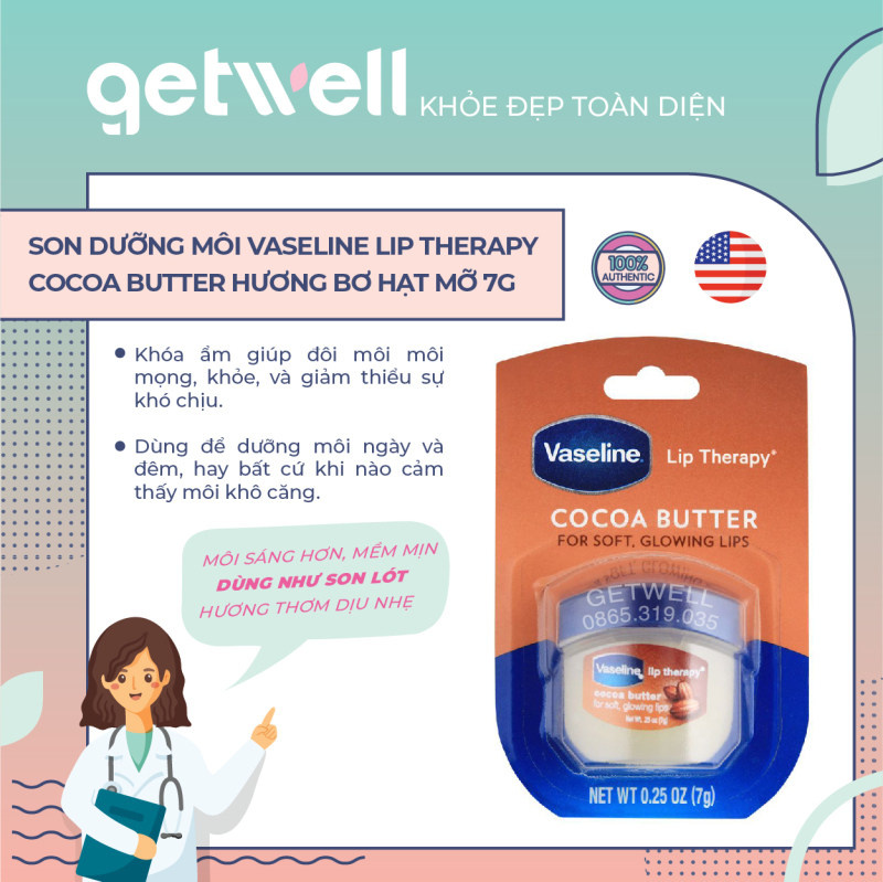 Son dưỡng môi VASELINE LIPS THERAPY COCOA BUTTER hương bơ (7g)