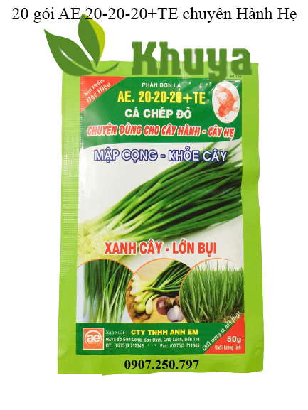 20 gói Phân bón AE 20-20-20+TE Chuyên Hành Hẹ 50gr Mập cọng Xanh cây Lớn bụi