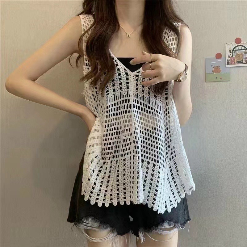 Áo ren lưới sát nách cổ v phong cách boho | smide clothing