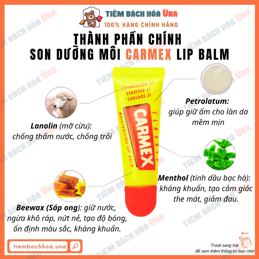 [Chính hãng] Son dưỡng môi Carmex Lip balm đủ mùi hàng Mỹ chính hãng tiembachhoauna