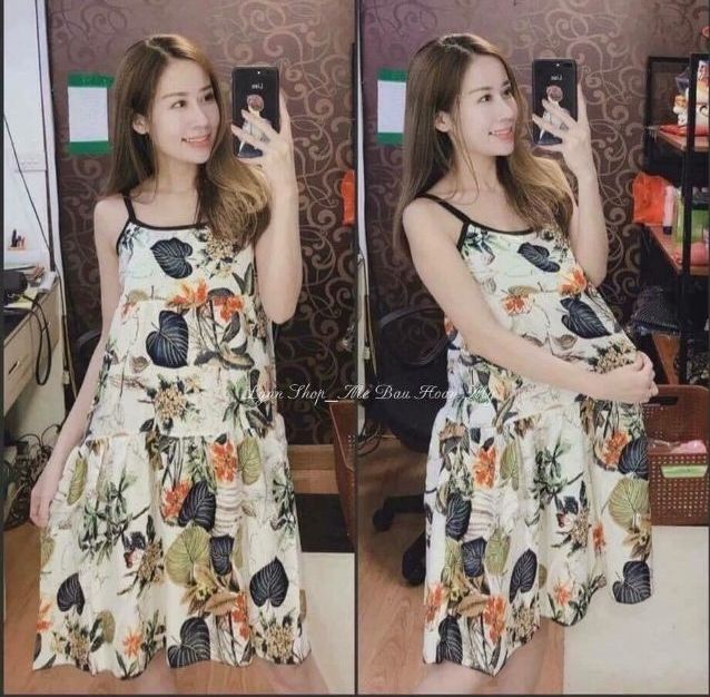 VÁY BẦU 2 DÂY CHẤT LANH LỤA SIÊU MÁT DỄ THƯƠNG MẶC NHÀ