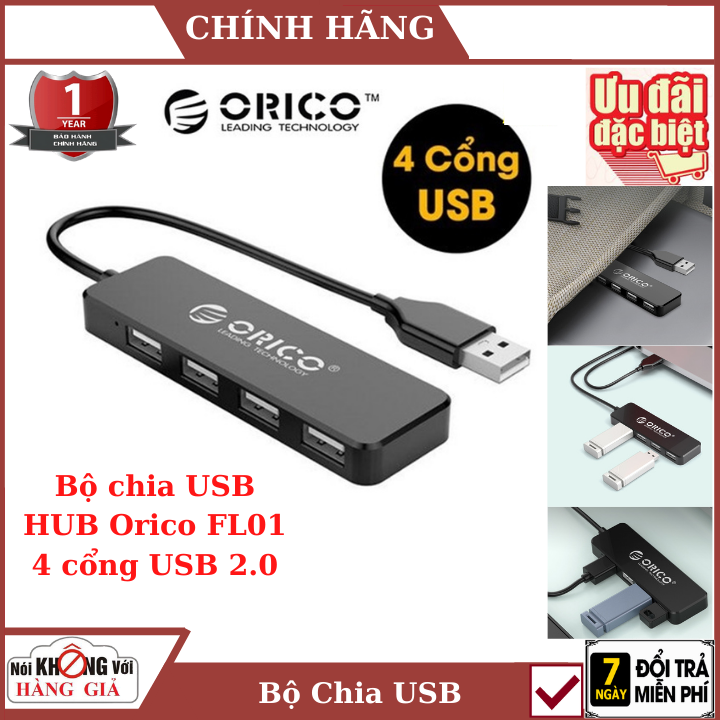 Bộ chia cổng Usb , Hub USB ORICO 4 Cổng FL01-BK-BP - FL01-WH-BP , Bảo hành chính hãng , chia cổng USB , phụ kiện máy tính , USB , bộ nhớ