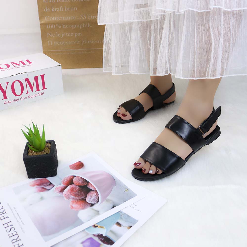 Giày Sandal nữ đế bệt hai bản ngang hậu sau thời trang 596