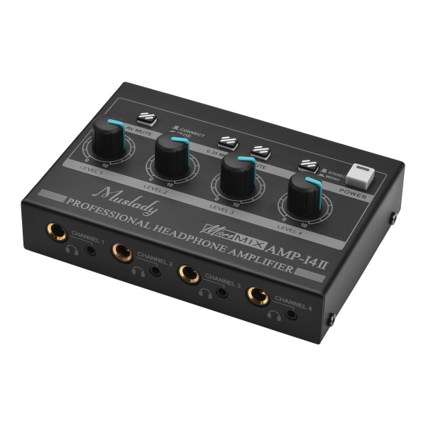 Muslady AMP-14 4-Channel Headphone Amplifier Compact Stereo Headphone Amp with RCA/6.35mm/3.5mm Input Volume Control