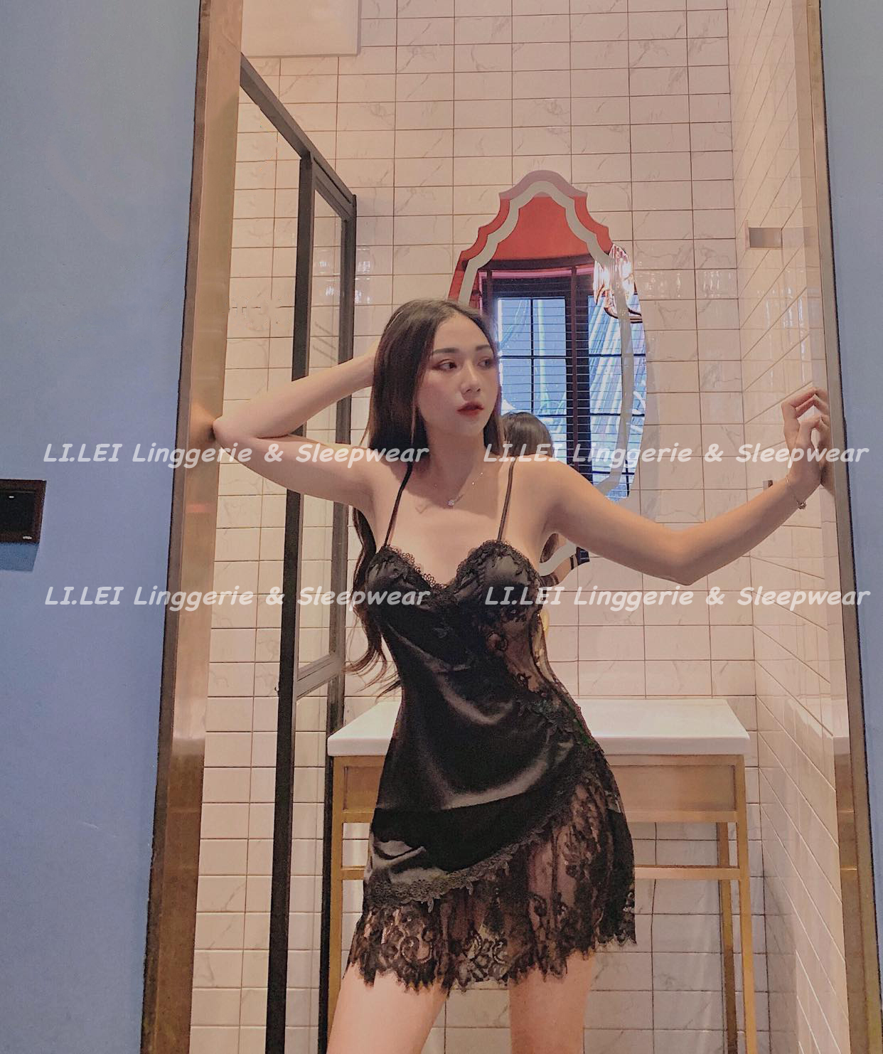 Váy ngủ sexy ren chân viền hoa gợi cảm, váy ngủ lụa quyến rũ quảng châu #ht25