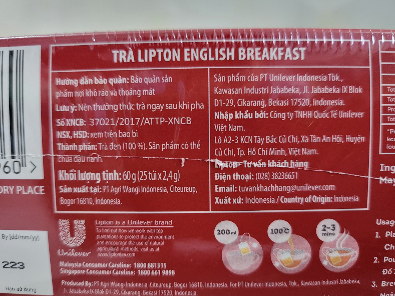 [Hộp ĐỎ 60g – ENGLISH BREAKFAST] TRÀ ĐEN TÚI LỌC [Indonesia] LIPTON Rich Black Tea Bags (halal)