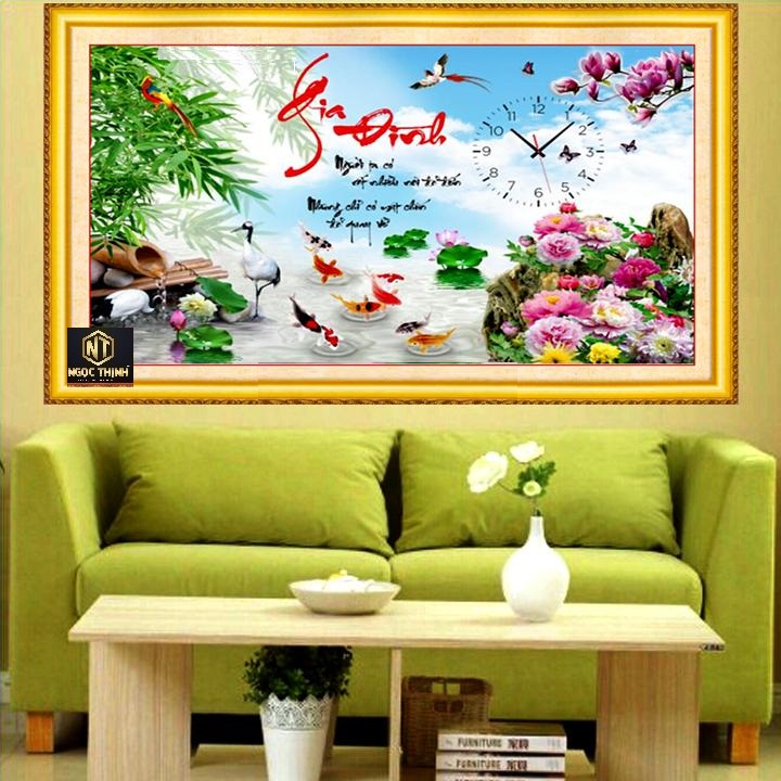 80 x 53cm tranh đá đồng hồ gia đình tranh đính đá chưa đính vs364