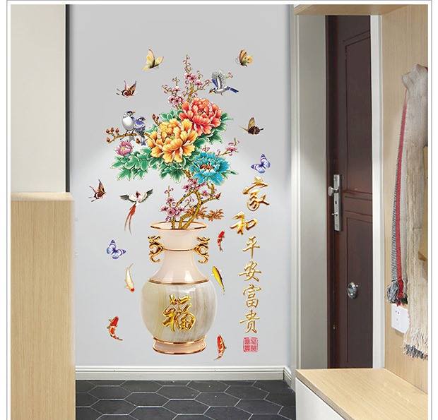 [HCM]DECAL DÁN TƯỜNG COMBO BÌNH HOA PHONG THỦY