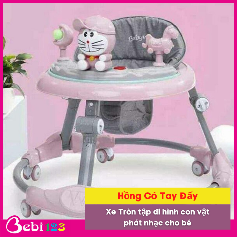 Xe Tròn tập đi hình con vật phát nhạc có tay đẩy cho bé
