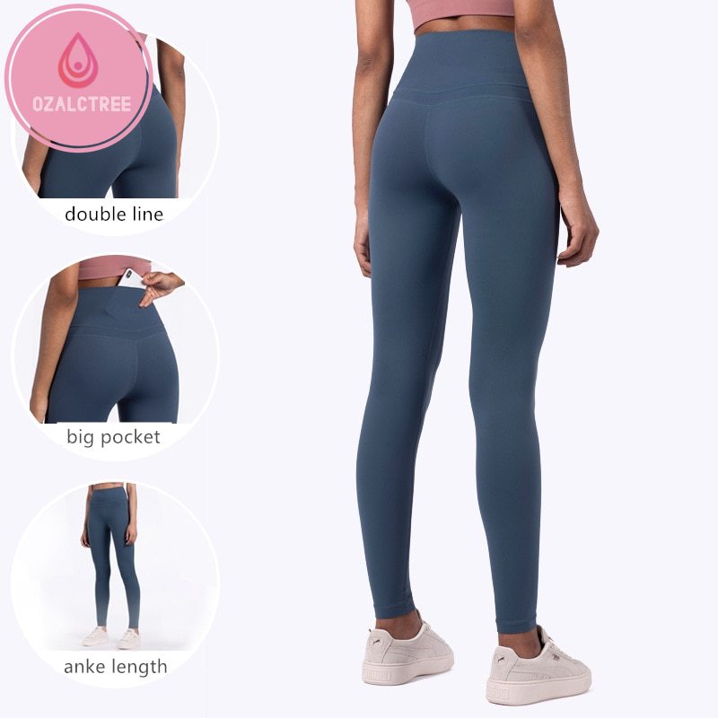 OzalCtree Super Soft Skin-friendly Yoga Pants with Pocket High Waist Leggings Sport Women Fitness Clothing Female Flex Gym Leggings